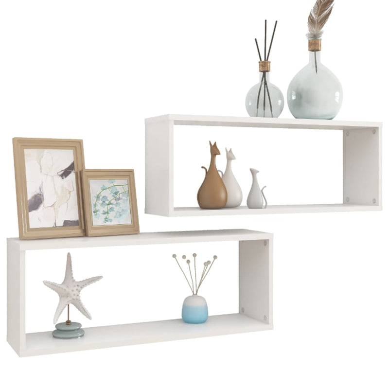 vidaXL Wall Cube Shelves 2 pcs White 60x15x23 cm Engineered Wood