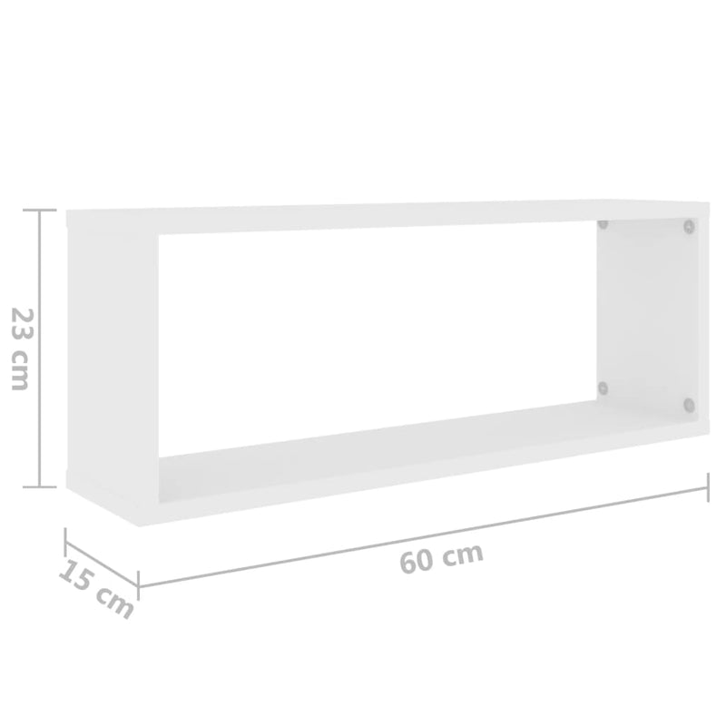 vidaXL Wall Cube Shelves 2 pcs White 60x15x23 cm Engineered Wood