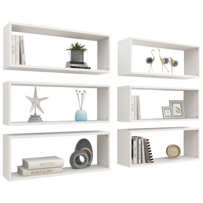 vidaXL Wall Cube Shelves 6 pcs White 60x15x23 cm Engineered Wood