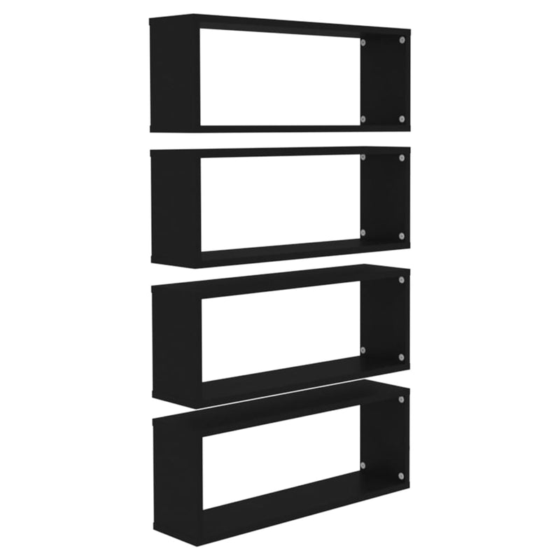 vidaXL Wall Cube Shelves 4 pcs Black 60x15x23 cm Engineered Wood