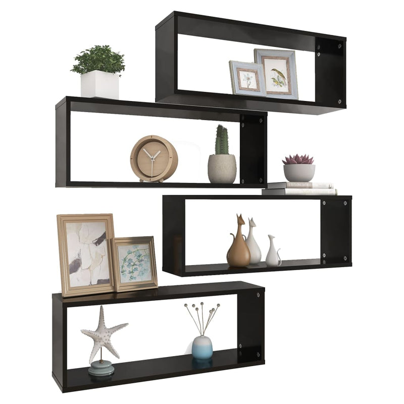 vidaXL Wall Cube Shelves 4 pcs Black 60x15x23 cm Engineered Wood
