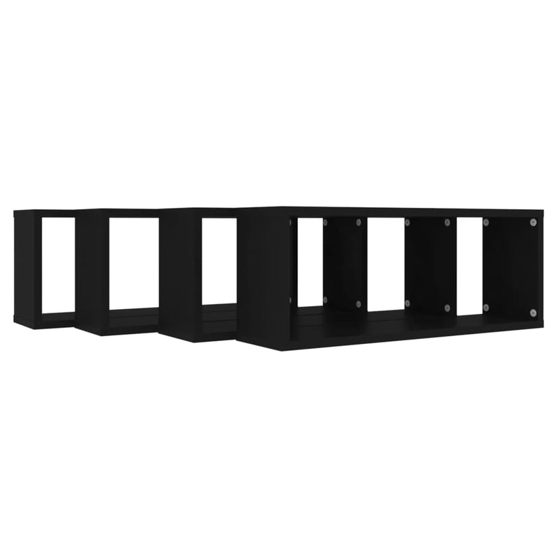 vidaXL Wall Cube Shelves 4 pcs Black 60x15x23 cm Engineered Wood