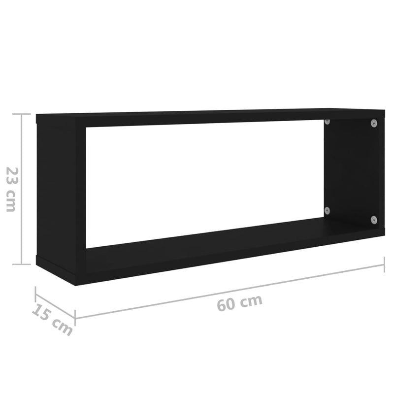 vidaXL Wall Cube Shelves 4 pcs Black 60x15x23 cm Engineered Wood