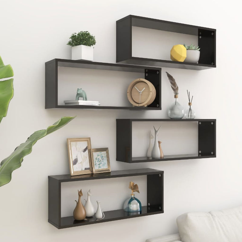 vidaXL Wall Cube Shelves 4 pcs Black 60x15x23 cm Engineered Wood