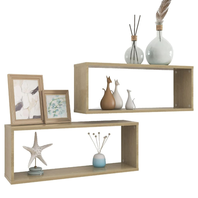 vidaXL Wall Cube Shelves 2 pcs Sonoma Oak 60x15x23 cm Engineered Wood
