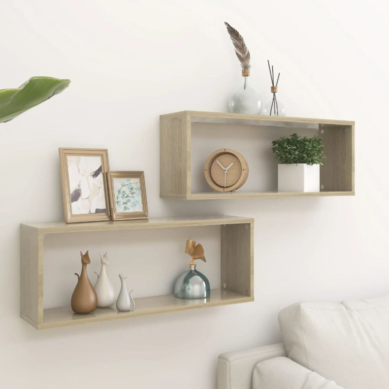 vidaXL Wall Cube Shelves 2 pcs Sonoma Oak 60x15x23 cm Engineered Wood