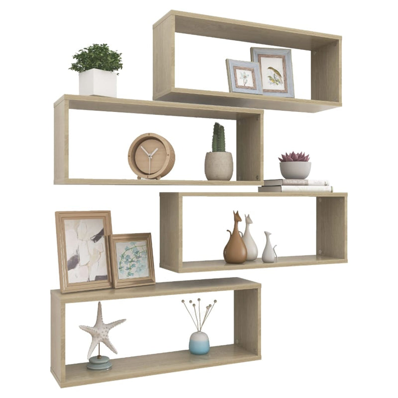 vidaXL Wall Cube Shelves 4 pcs Sonoma Oak 60x15x23 cm Engineered Wood