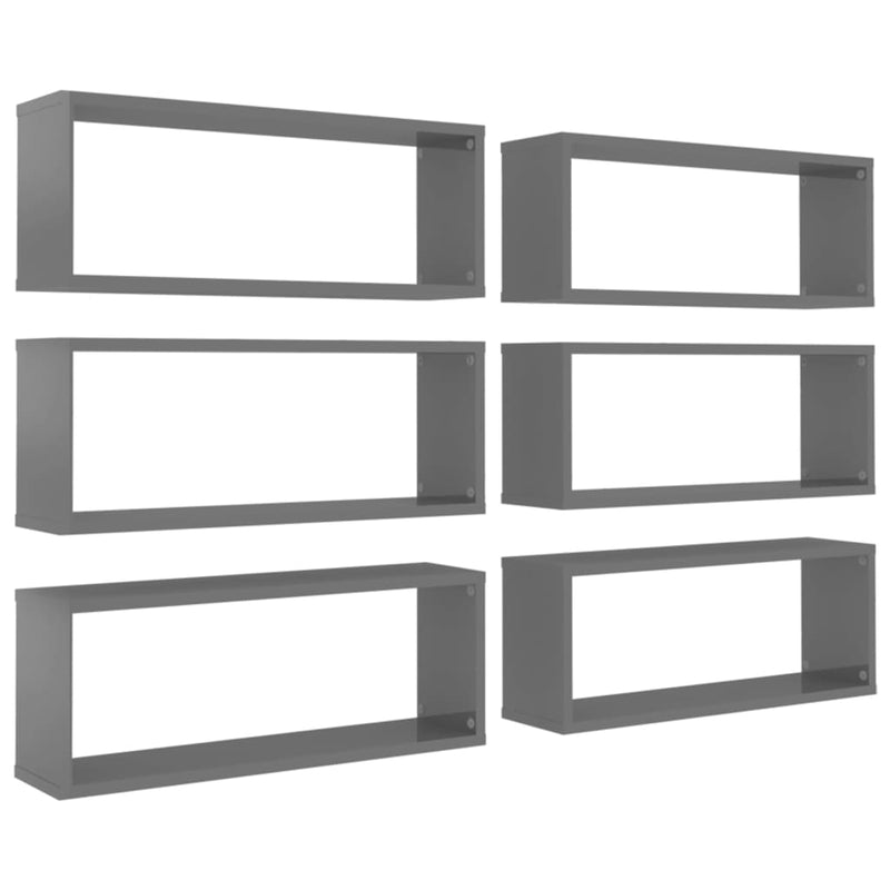 vidaXL Wall Cube Shelves 6 pcs High Gloss Grey 60x15x23 cm Engineered Wood