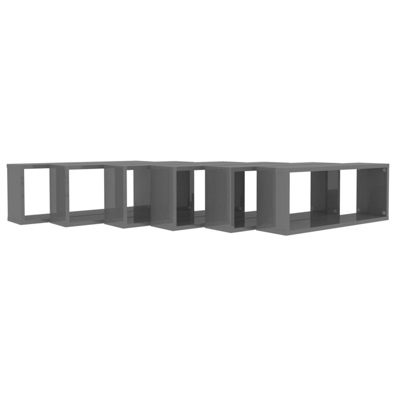 vidaXL Wall Cube Shelves 6 pcs High Gloss Grey 60x15x23 cm Engineered Wood