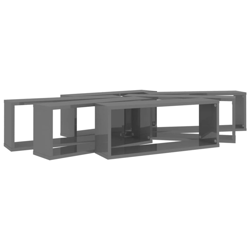 vidaXL Wall Cube Shelves 6 pcs High Gloss Grey 60x15x23 cm Engineered Wood