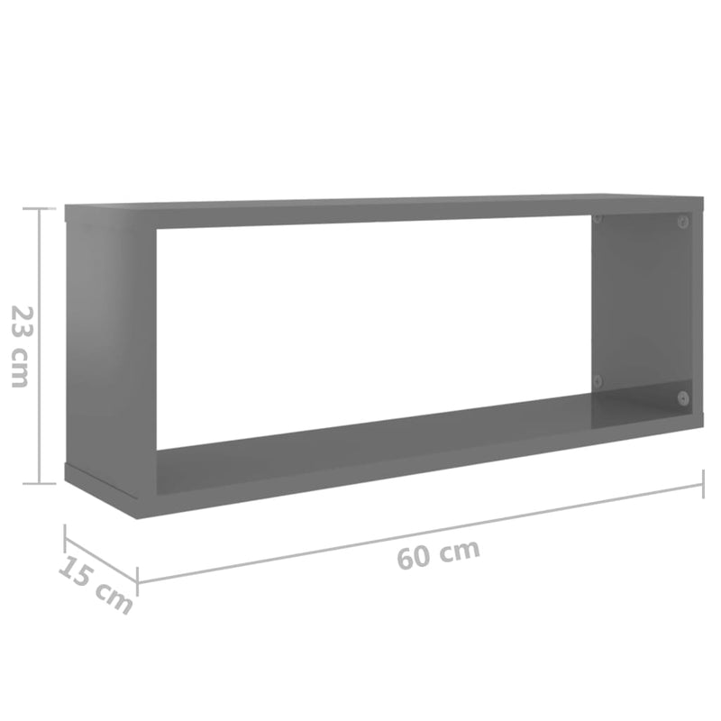 vidaXL Wall Cube Shelves 6 pcs High Gloss Grey 60x15x23 cm Engineered Wood