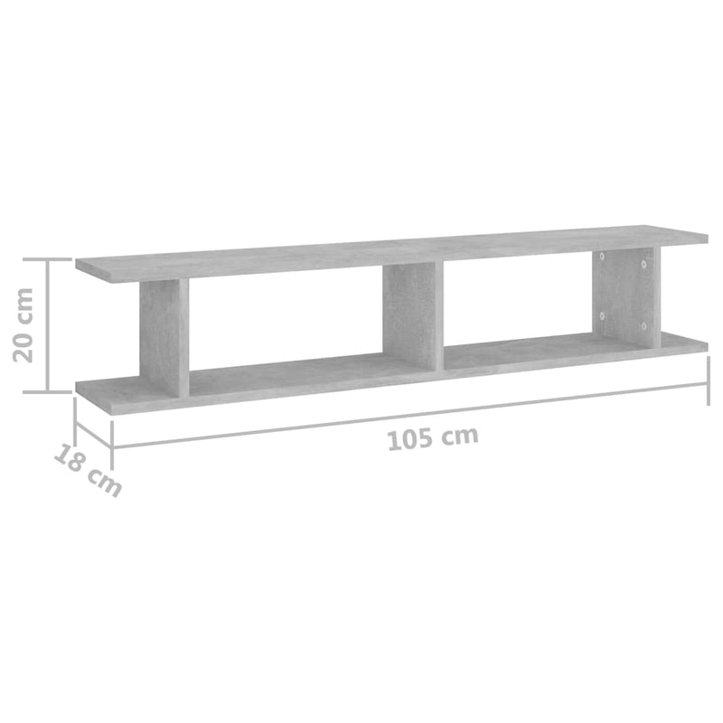 vidaXL Wall Shelves 2 pcs Concrete Grey 105x18x20 cm Engineered Wood