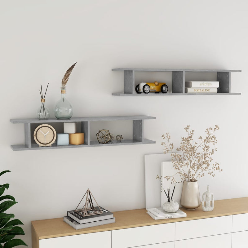 vidaXL Wall Shelves 2 pcs Concrete Grey 105x18x20 cm Engineered Wood