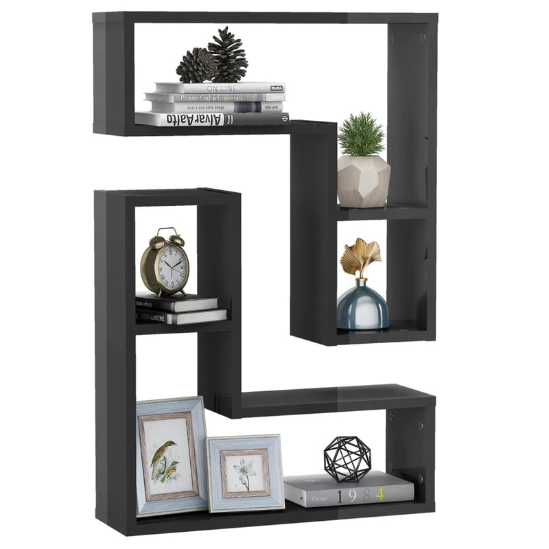 vidaXL Wall Shelves 2 pcs High Gloss Grey 50x15x50 cm Engineered Wood