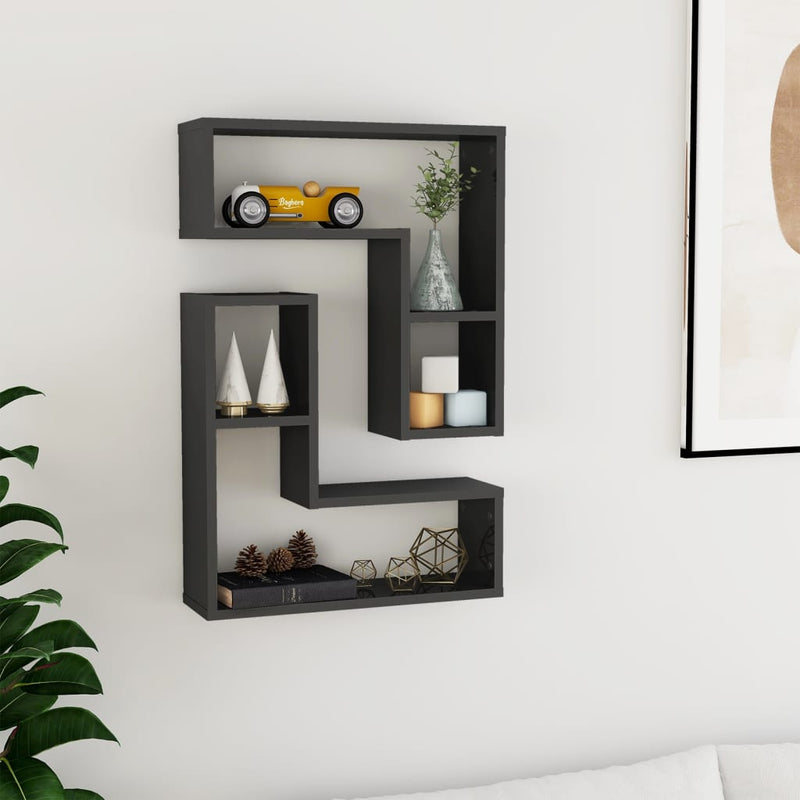 vidaXL Wall Shelves 2 pcs High Gloss Grey 50x15x50 cm Engineered Wood