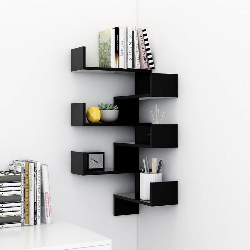 vidaXL Wall Corner Shelves 2 pcs Black 40x40x50 cm Engineered Wood