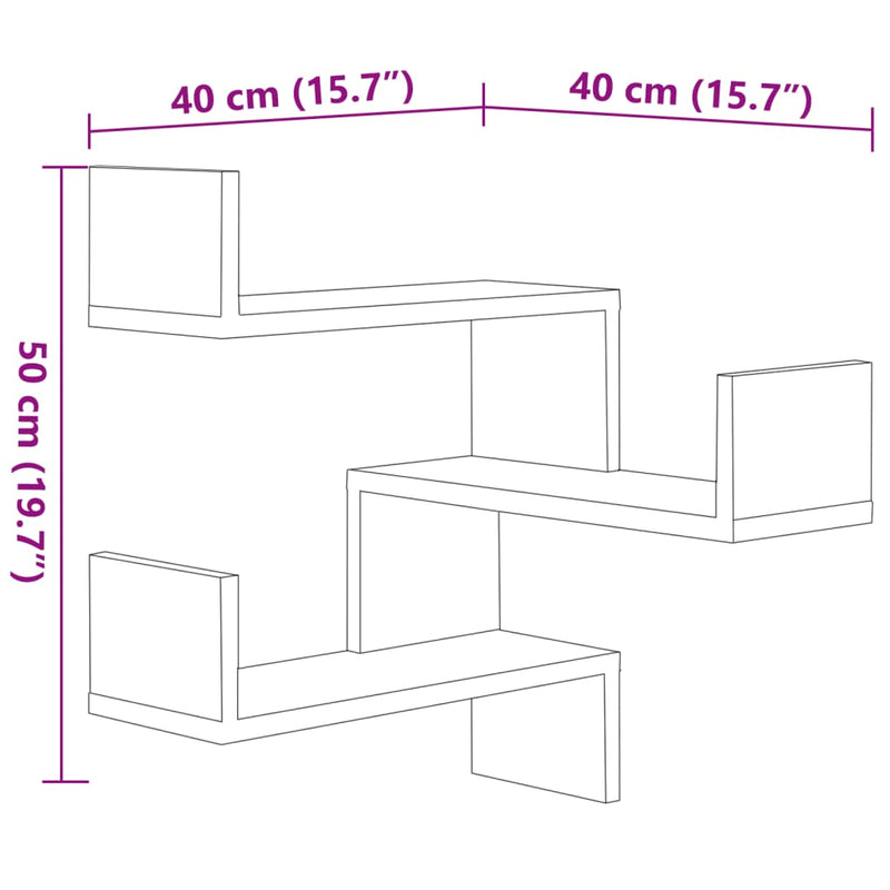 vidaXL Wall Corner Shelves 2 pcs Black 40x40x50 cm Engineered Wood
