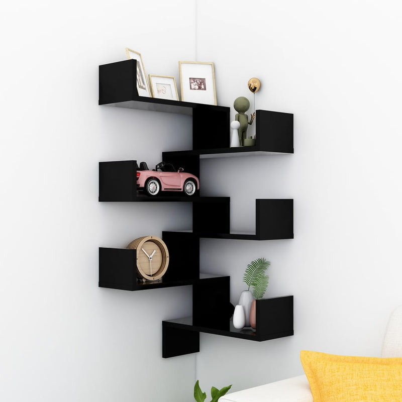 vidaXL Wall Corner Shelves 2 pcs Black 40x40x50 cm Engineered Wood