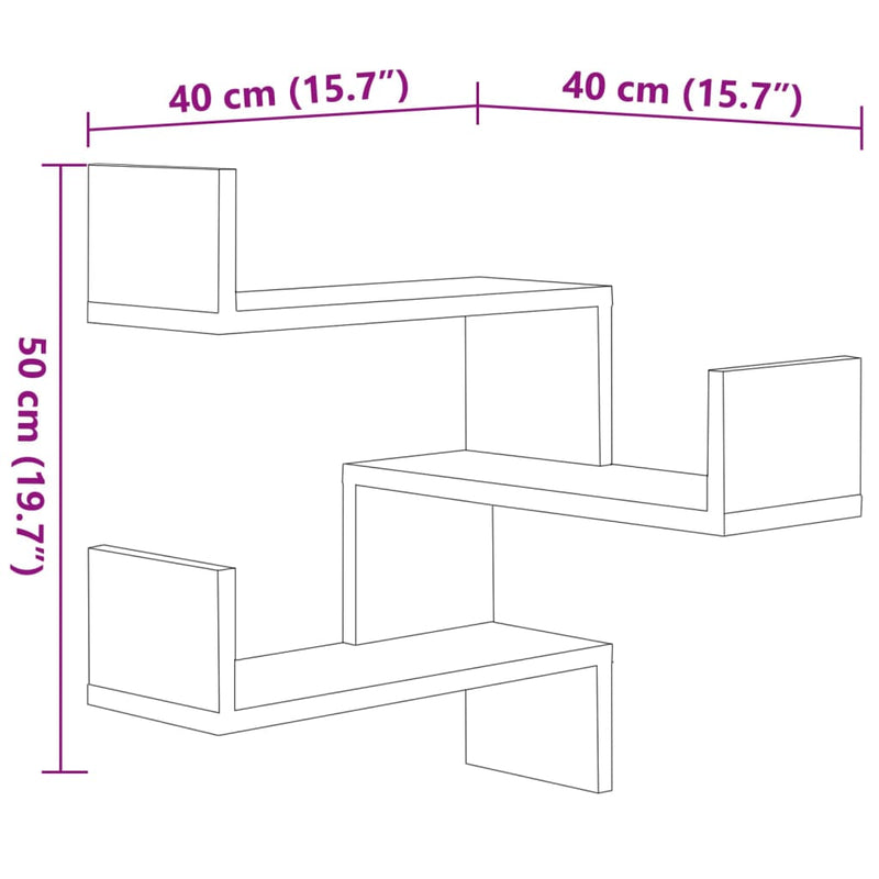 vidaXL Wall Corner Shelves 2 pcs Sonoma Oak 40x40x50 cm Engineered Wood