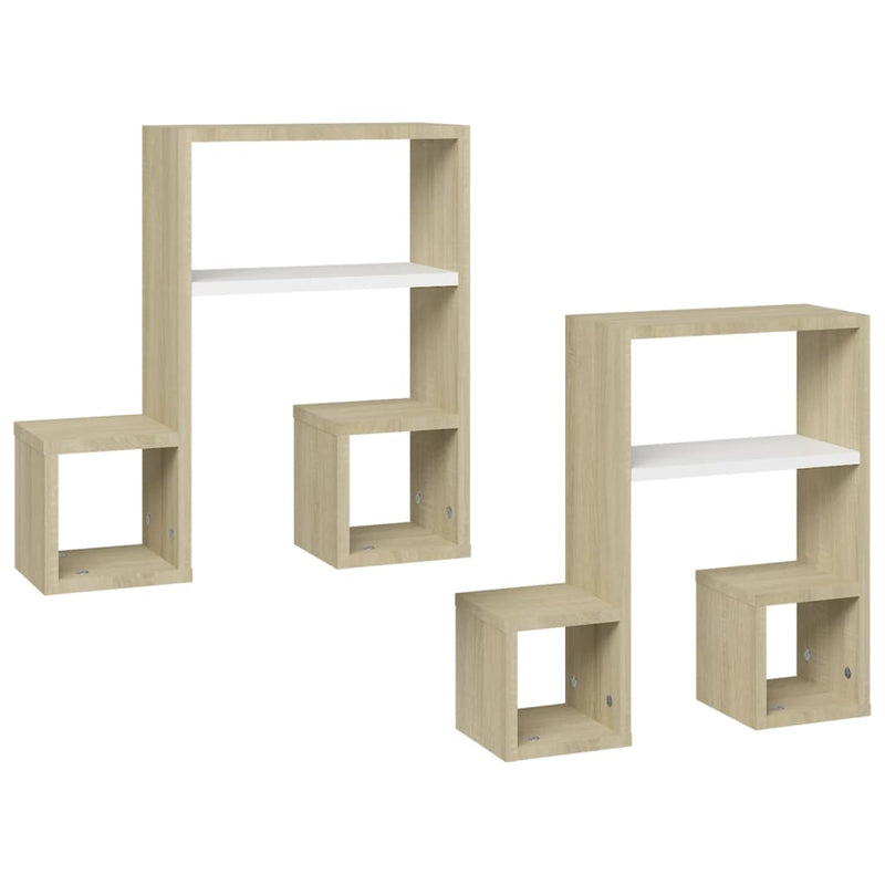 vidaXL Wall Shelves 2 pcs White and Sonoma Oak 50x15x50 cm Engineered Wood