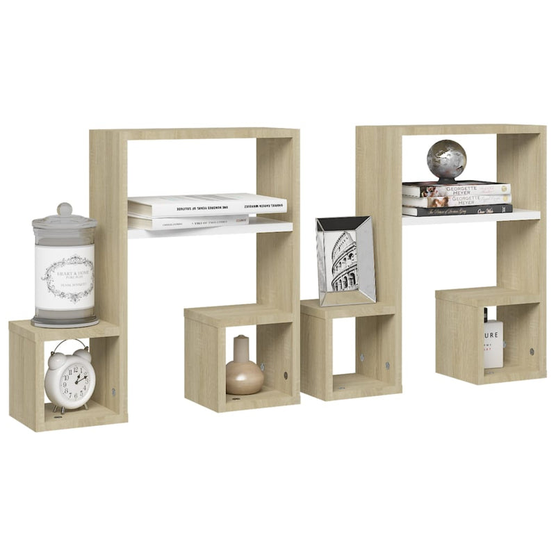 vidaXL Wall Shelves 2 pcs White and Sonoma Oak 50x15x50 cm Engineered Wood
