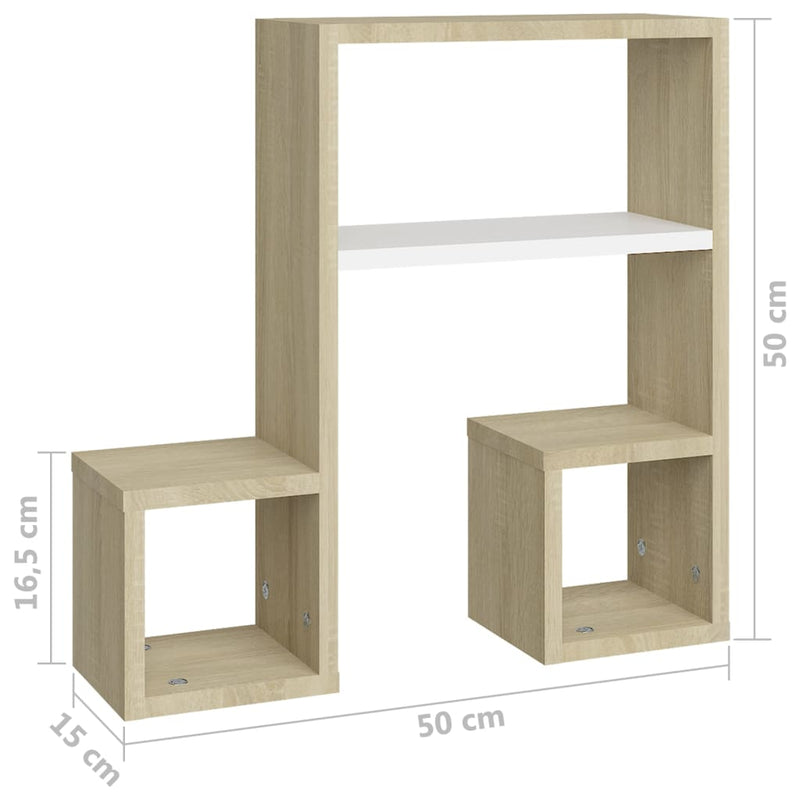 vidaXL Wall Shelves 2 pcs White and Sonoma Oak 50x15x50 cm Engineered Wood