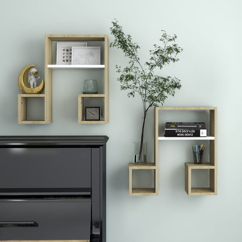 vidaXL Wall Shelves 2 pcs White and Sonoma Oak 50x15x50 cm Engineered Wood