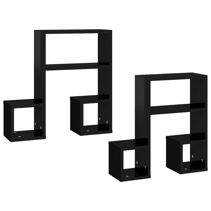 vidaXL Wall Shelves 2 pcs High Gloss Black 50x15x50 cm Engineered Wood