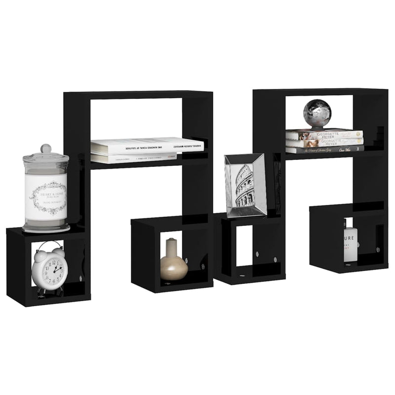 vidaXL Wall Shelves 2 pcs High Gloss Black 50x15x50 cm Engineered Wood