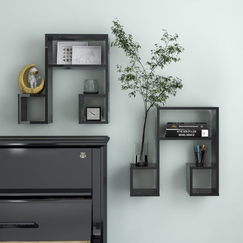 vidaXL Wall Shelves 2 pcs High Gloss Black 50x15x50 cm Engineered Wood
