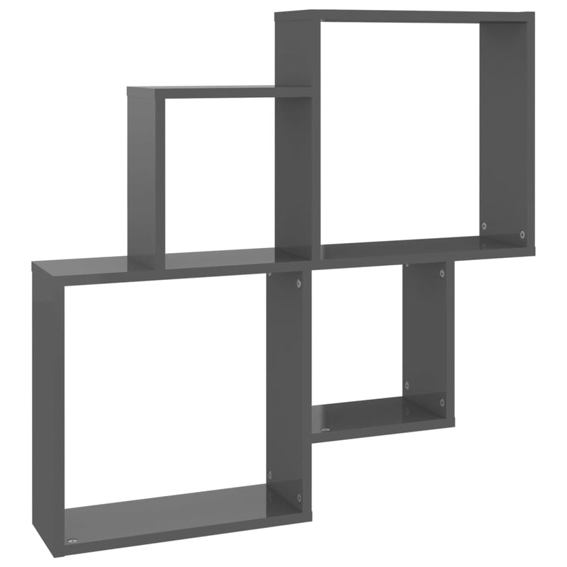 vidaXL Wall Cube Shelf High Gloss Grey 80x15x78.5 cm Engineered Wood