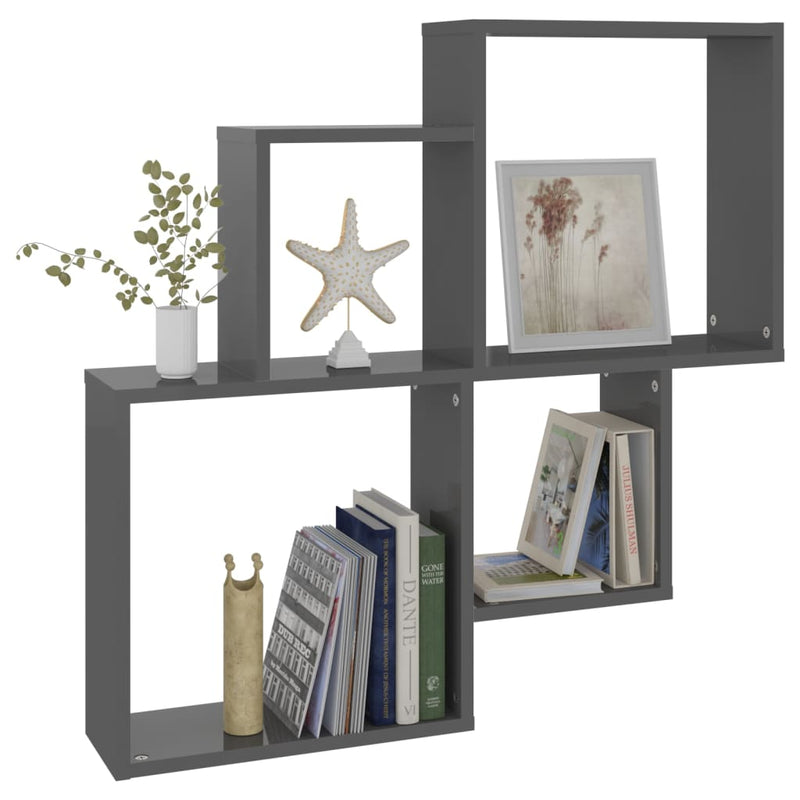 vidaXL Wall Cube Shelf High Gloss Grey 80x15x78.5 cm Engineered Wood