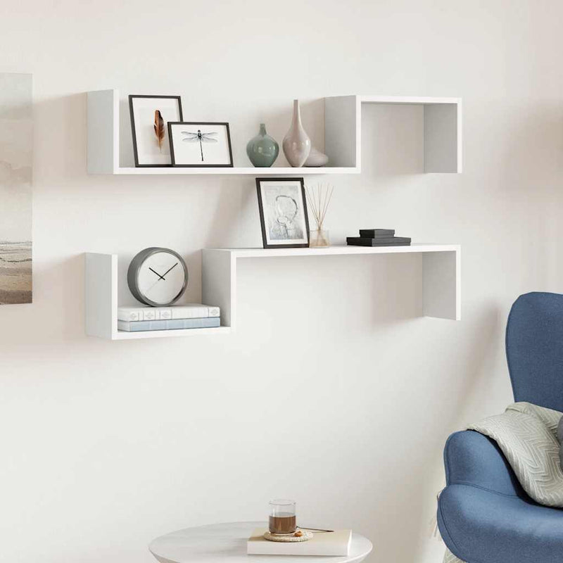 vidaXL Wall Shelves 2 pcs White 100x15x20 cm Engineered Wood