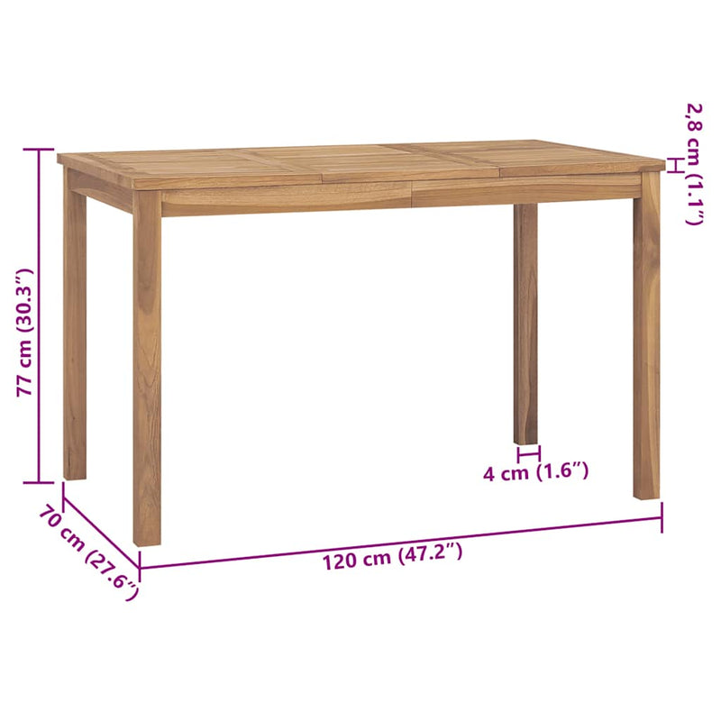 vidaXL Garden Dining Table 120x70x77 cm Solid Teak Wood