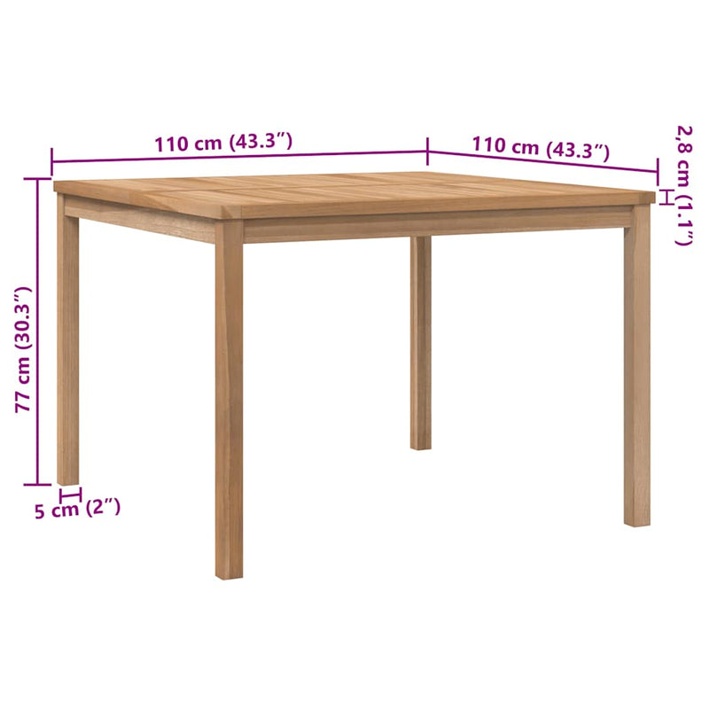 vidaXL Garden Dining Table 110x110x77 cm Solid Teak Wood
