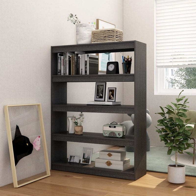 vidaXL Book Cabinet/Room Divider Grey 100x30x135.5 cm Solid Pinewood