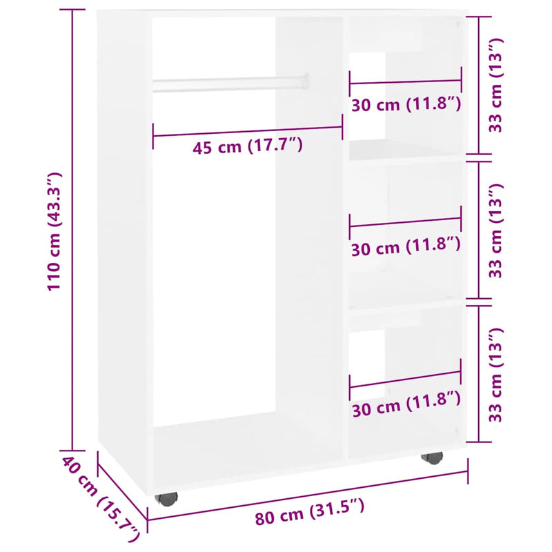 vidaXL Wardrobe White 80x40x110 cm Engineered Wood