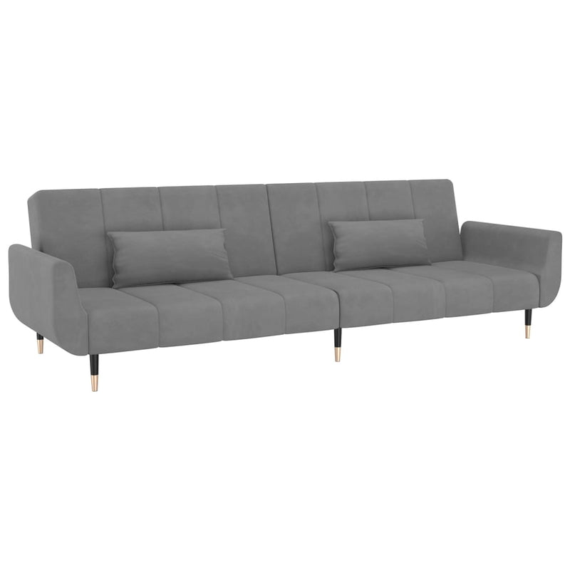 2-Seater Sofa Bed with Two Pillows Light Grey Velvet