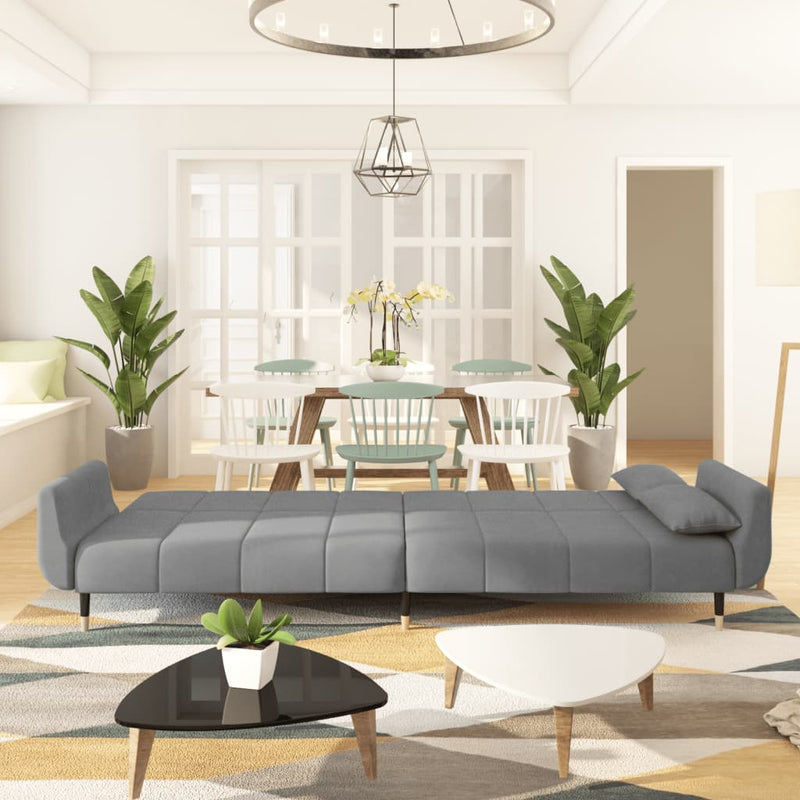 vidaXL 2-Seater Sofa Bed with Two Pillows Light Grey Velvet