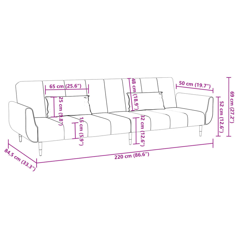 vidaXL 2-Seater Sofa Bed with Two Pillows Light Grey Velvet
