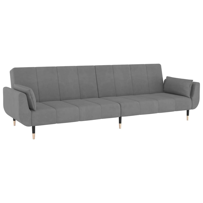 2-Seater Sofa Bed with Two Pillows Light Grey Velvet