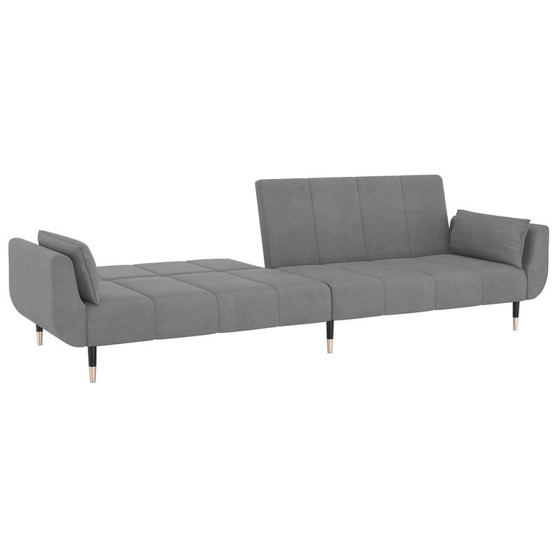 2-Seater Sofa Bed with Two Pillows Light Grey Velvet