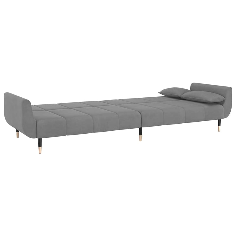 2-Seater Sofa Bed with Two Pillows Light Grey Velvet