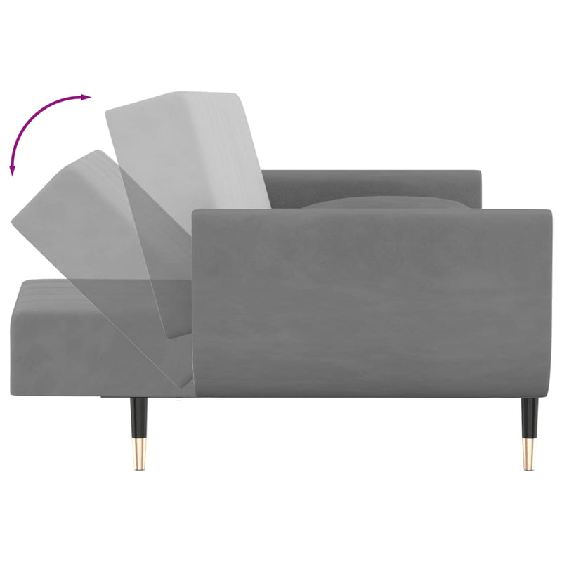 vidaXL 2-Seater Sofa Bed with Two Pillows Light Grey Velvet