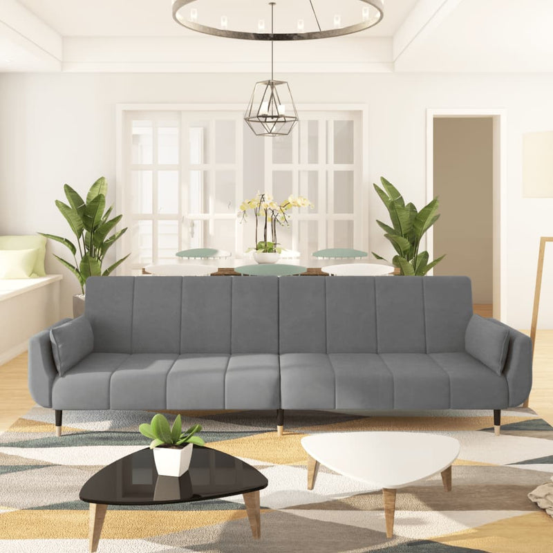 vidaXL 2-Seater Sofa Bed with Two Pillows Light Grey Velvet