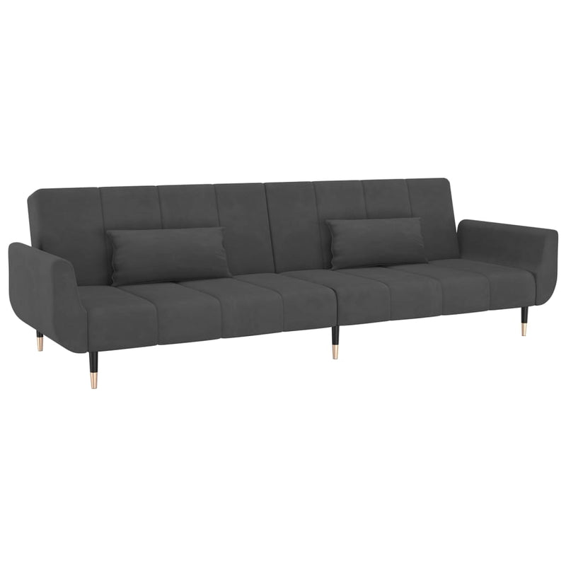 2-Seater Sofa Bed with Two Pillows Dark Grey Velvet