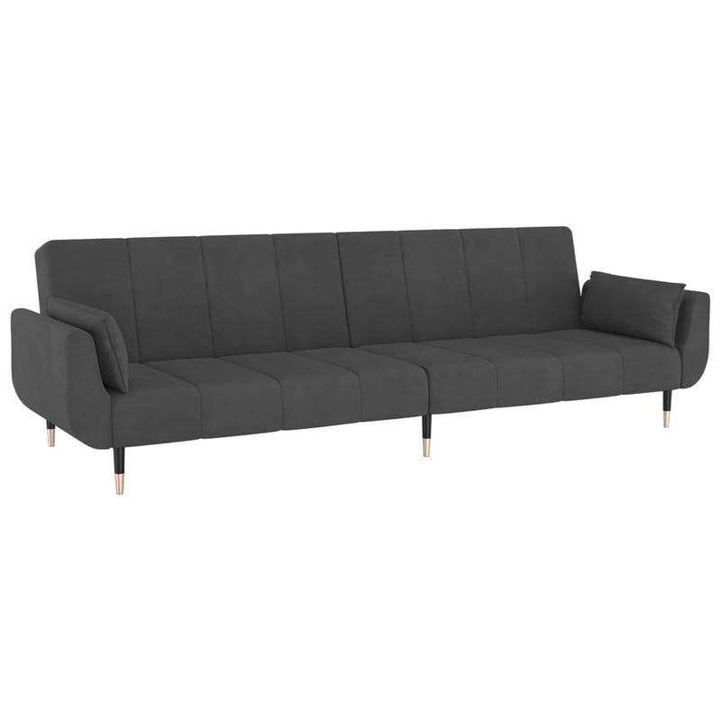 2-Seater Sofa Bed with Two Pillows Dark Grey Velvet