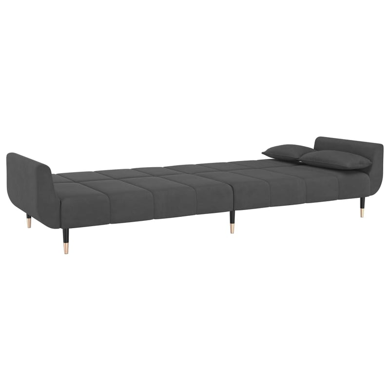 2-Seater Sofa Bed with Two Pillows Dark Grey Velvet