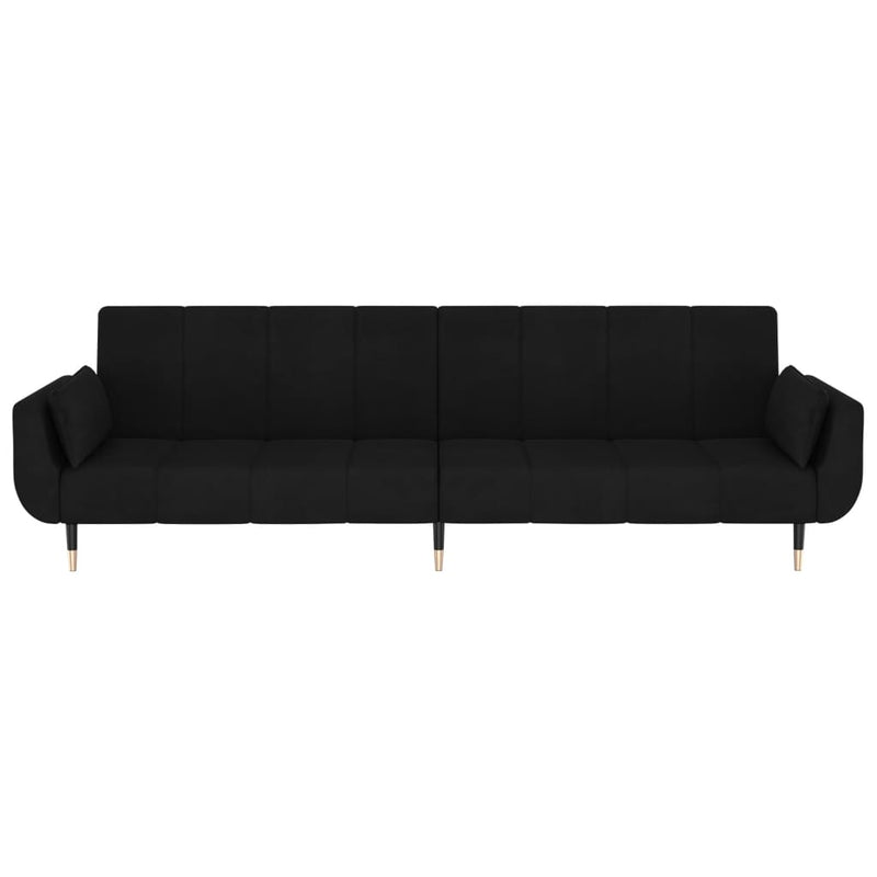 2-Seater Sofa Bed with Two Pillows Black Velvet