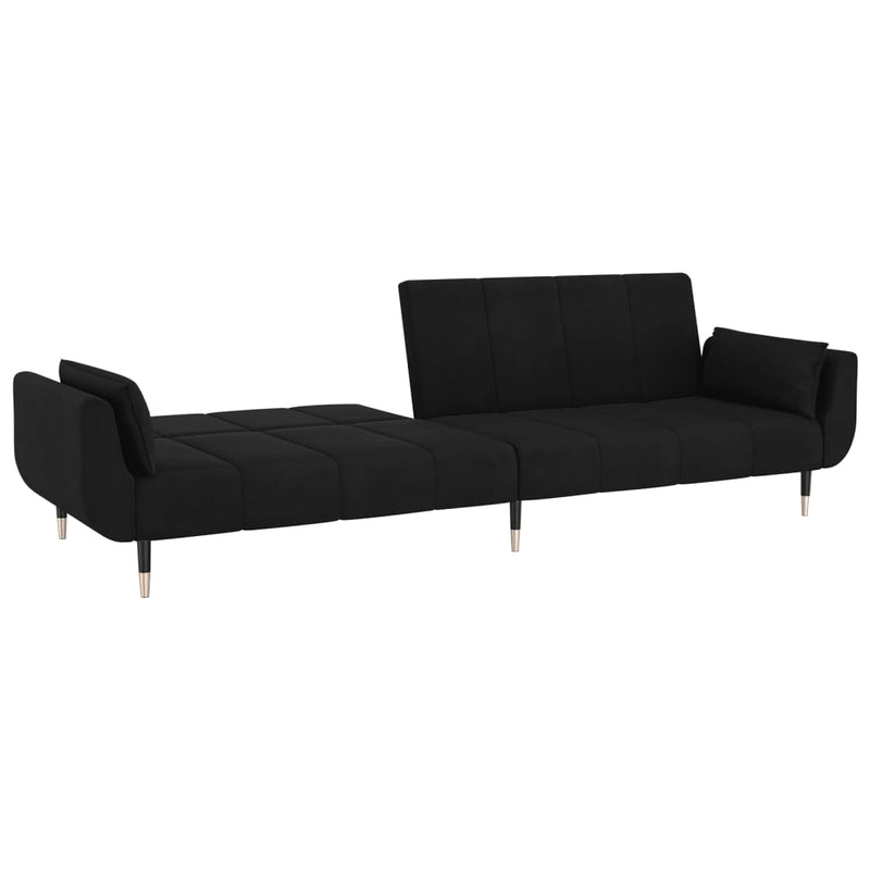 2-Seater Sofa Bed with Two Pillows Black Velvet